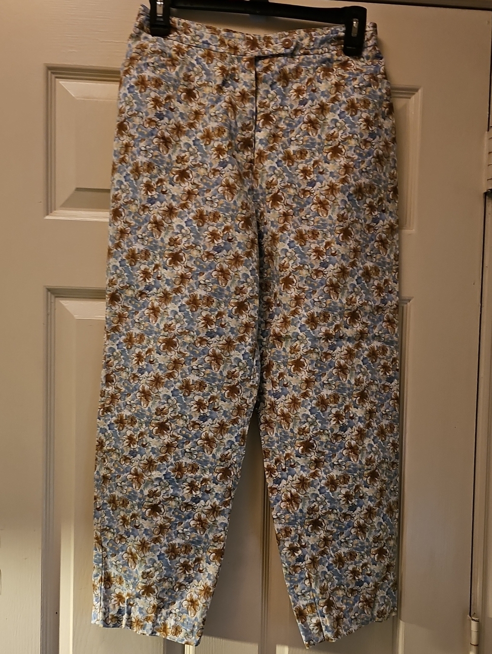 Women's Floral Print Casual Pants in Blue and Brown